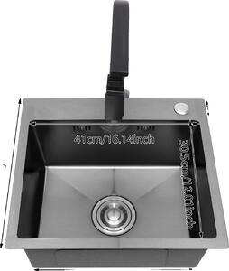 Lavello da cucina, in acciaio inossidabile, completo di rubinetto, colore nero