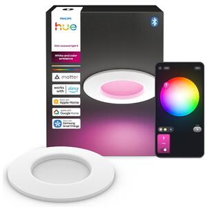 Philips Hue White and Color ambiance Lampada da incasso sottile da 90 mm, Bluetooth/Zigbee, Bianco, LED, Policarbonato (PC), Altro, 1000 K