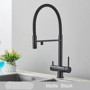 Rubinetto da cucina con soffione estraibile e filtro dell'acqua - Colore: nero opaco - Due maniglie