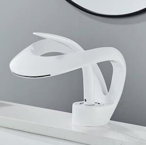 Rubinetto per lavabo a cascata, con comando monocomando, di colore bianco