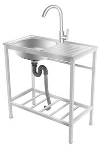 Lavello da cucina con un solo vano, rubinetto regolabile, in acciaio inossidabile, dimensioni 35 cm x 31 cm x 13 cm, dimensioni totali 75 cm x 40 cm x 75 cm, capacità di carico 30 kg