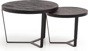 Set di 2 tavolini in legno massiccio di acacia/pietra nel soggiorno rotondo | Wohnling