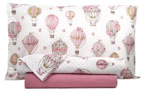 Completo letto lenzuola 100% cotone made in italy MONGOLFIERE ROSA - SINGOLO