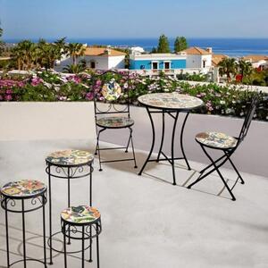 Set da giardino in ferro tavolo bistrot e sedie pieghevoli con maioliche Paloma Bizzotto - Bizzotto