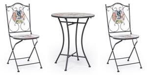 Set da giardino in ferro tavolo bistrot e sedie pieghevoli con maioliche Paloma Bizzotto - Bizzotto