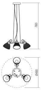 Redo 01-1450 - Lampadario a sospensione con filo RIDGE 3xE27/60W/230V