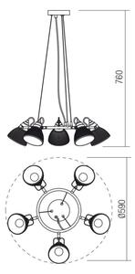 Redo 01-1451 - Lampadario a sospensione con filo RIDGE 5xE27/60W/230V