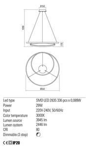 Redo 01-1793 - Lampadario a sospensione con filo LED dimmerabile TORSION LED/29W/230V bianco