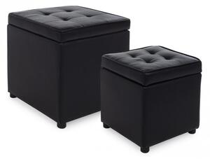 Set 2 Pouf Contenitore Bellville Nero in Similpelle