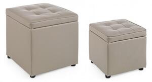 Set 2 Pouf Contenitore Bellville Tortora in Similpelle
