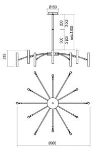 Redo 01-2774 - Lampadario a sospensione con supporto rigido RAYEN 12xG9/10W/230V bronzo