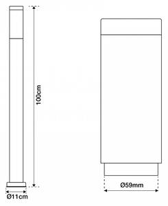 Paletto da Giardino 100cm, Acciaio Inox, IK06, IP54, Base E27 Dimensione Altezza: 100 cm