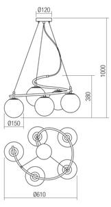 Redo 01-2720 - Lampadario a sospensione con filo VOLLEY 5xE14/28W/230V nero