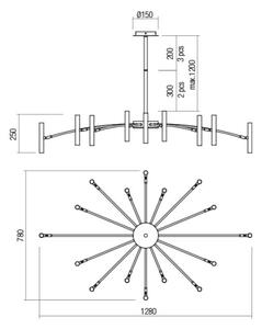 Redo 01-2776 - Lampadario a sospensione con supporto rigido RAYEN 16xG9/10W/230V bronzo