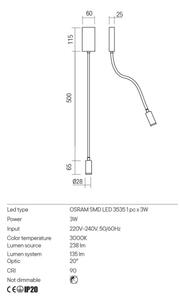 Redo 01-2755 - Lampada LED flessibile WALLIE LED/3W/230V USB CRI 90 nera