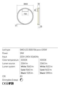 Redo 01-2819 - Applique a LED dimmerabile FEBE LED/24W/230V nero