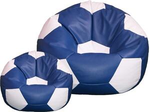 Poltrona a Sacco Pouf Ø100 cm in Similpelle con Poggiapiedi Baselli Pallone da Calcio Blu e Bianco