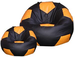 Poltrona a Sacco Pouf Ø100 cm in Similpelle con Poggiapiedi Baselli Pallone da Calcio Nero e Arancione