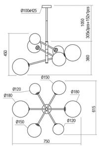 Redo 01-2780 - Lampadario a sospensione con filo ROY 6xG9/10W/230V