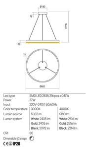 Redo 01-2865 - Lampadario a sospensione con filo LED dimmerabile FEBE LED/37W/230V oro
