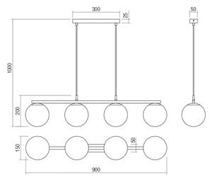 Redo 01-3155 - Lampadario a sospensione con filo BOWLING 4xE27/42W/230V oro