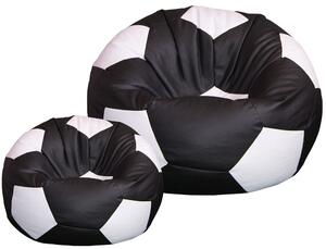 Poltrona a Sacco Pouf Ø100 cm in Similpelle con Poggiapiedi Baselli Pallone da Calcio Nero e Bianco