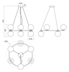 Redo 01-3157 - Lampadario a sospensione con filo BOWLING 6xE14/28W/230V oro
