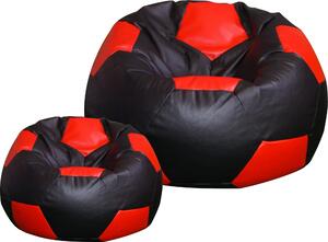 Poltrona a Sacco Pouf Ø100 cm in Similpelle con Poggiapiedi Baselli Pallone da Calcio Nero e Rosso