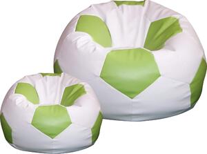Poltrona a Sacco Pouf Ø100 cm in Similpelle con Poggiapiedi Baselli Pallone da Calcio Bianco e Verde Limone