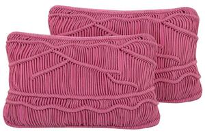 Set di 2 cuscini decorativi in macramè di cotone rosa 30 x 50 cm Corda Boho Retro Decor Accessori Beliani