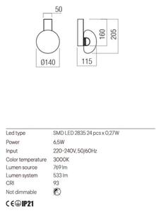 Redo 01-3239 - Applique a LED SINCLAIR LED/6,5W/230V CRI 93 IP21 oro