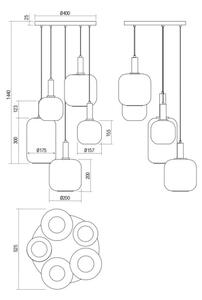 Redo 01-3214 - Lampadario a sospensione con filo BRINA 5xE27/23W/230V