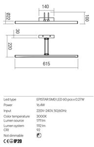 Redo 01-3473 - Lampada LED da quadro IKON LED/16,4W/230V 61,5 cm CRI 92 ottone