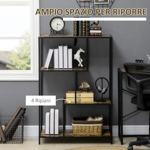 HOMCOM Libreria Moderna 4 Ripiani Stile Industriale in Legno e Metallo, 83x34x180cm, Marrone
