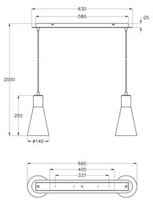 Fabas 2753/46/138 - Lampadario a sospensione con filo DIANA 2xE27/60W/230V