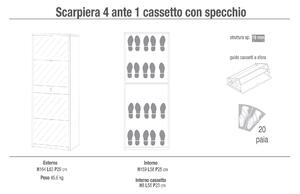 Scarpiera 4 Ante con Specchio 1 Cassetto 63x164x29 cm Rovere Naturale