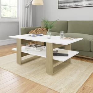 Tavolino Bianco e Rovere Sonoma 110x55x42 cm Legno Multistrato