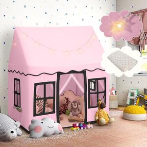 Costway Tenda da gioco per bambini e set con tavolo e 2 sedie per bambini, Casetta per interni ed esterni e set con tavolo e 2 sedie Rosa