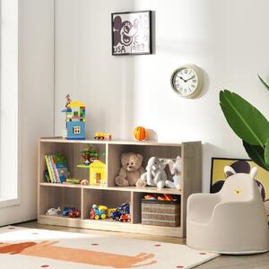 Costway Set tavolo e sedie per bambini e libreria a 5 cubi per bambini, Tavolo e 2 sedie ergonomiche e scaffale legno con 5 scompartimenti Naturale