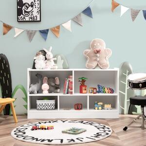 Costway Set tavolo e sedie per bambini e libreria a 5 cubi per bambini, Tavolo e 2 sedie ergonomiche e scaffale legno con 5 scompartimenti