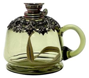 Lampada a olio LUCIE 35 cm verde foresta decorato con stagno
