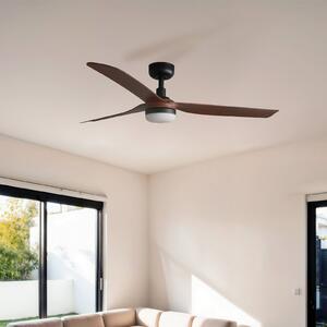 FARO BARCELONA Ventilatore da soffitto LED Punt M, nero/legno, CC, silenzioso, 130 cm dimmerabile, Nero, Soggiorno / Sala da pranzo, Metallo, Moderno