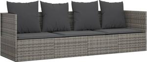 Lettino Prendisole da Esterno con Cuscini Grigio in Polyrattan