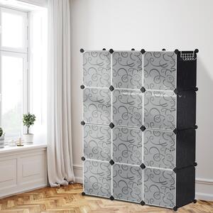Jayseuw Armadio a 12 scomparti Set di scaffali fai da te Sistema di scaffali LWH: 140x105x35cm Armadio combinato in pannelli PP Armadio con 2 ganci per cappotti