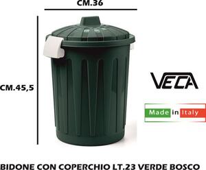 Veca Bidone Spazzatura Pattumiera Rifiuti per Raccolta Differenziata in Plastica Capacit 23 Litri Dimensioni 37x46 h cm colore Verde Bosco - VE054