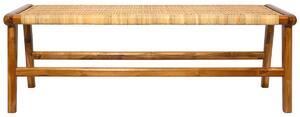 Panca etnica in legno massello di teak e motivo a intreccio rattan L120 GAWA