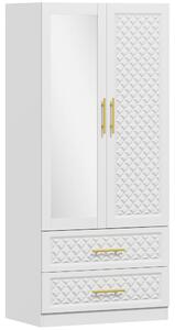 HOMCOM Armadio guardaroba con specchio, 2 ante, 2 cassetti e barra appendiabiti, 80x50x180 cm, bianco | Aosom Italy
