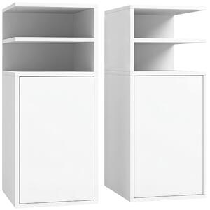 HOMCOM Set 2 comodini salvaspazio con anta e vani aperti, 25x30x60 cm, bianco | Aosom Italy