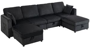 HOMCOM Divano angolare 4 posti a U da 306 cm con pouf contenitore e 4 cuscini | Aosom Italy