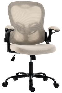HOMCOM Sedia da ufficio ergonomica in rete con braccioli ribaltabili e altezza regolabile, beige | Aosom Italy